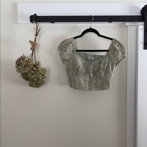 Hollister Light Green Eyelet Crop Top